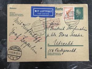 1929 Germany Graf Zeppelin LZ 127 Postcard Cover to Utrecht Netherlands Flight