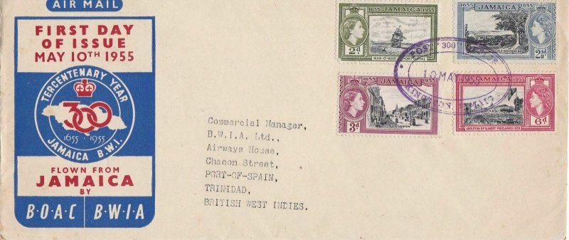 Jamaica BOAC 1955 Trinidad West Indies Large Stamps Cover ref 22859