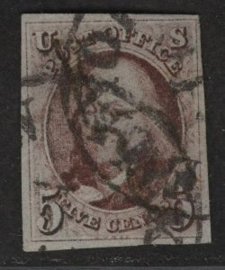 $US Sc#1 used, VF+ 4 margins, black town cancel, PF Cert., Cv. $650