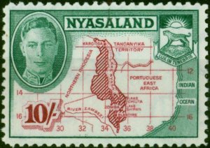 Nyasaland 1945 10s Claret & Emerald SG156 Fine LMM