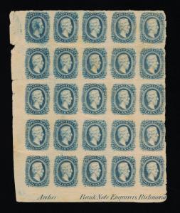 GENUINE CONFEDERATE CSA SCOTT #11 BLUE MINT OG DIE-A IMPRINT BLOCK 25 INK FLAW