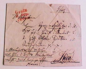 GERMAN GRATZ FRANCO REGISTERED CIRCA 1840 TO WIEN  STAMPLESS