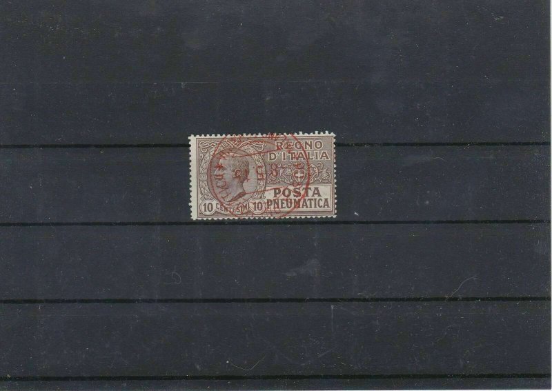 Italy 1913 Pneumatic Post Letter Stamp Cancel In Red CAT£21+ Ref: R7469