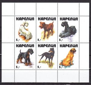 Karjala, 1999 Russian Local. Various Dogs on a sheet of 6. ^