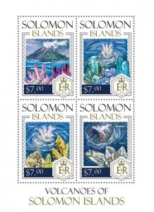 SOLOMON IS. - 2014 - Volcanoes and Minerals - Perf 4v Sheet - Mint Never Hinged