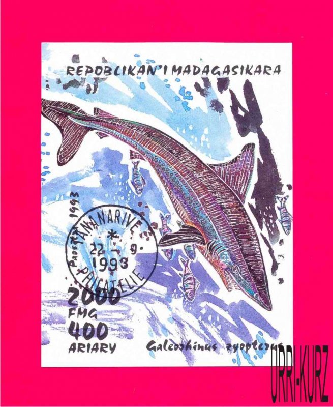 MADAGASCAR MALAGASY 1993 Nature Marine Fauna Fish Shark s-s Sc1287 Mi Bl.210 CTO