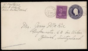 USA 12c Prexie Zachary Taylor Airmail Ann Arbor MI Switzerland Cover 80145