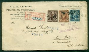 1898, 5¢ + 8¢ + 10¢ Bureau Issues tied on registered cover to CZECHOSLOVAKIA,