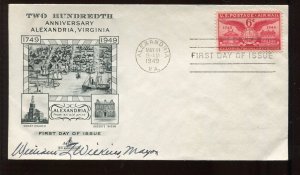 ALEXANDRIA VIRGINIA MAYOR WILLIAM T. WILKINS SIGNED  COVER LV5162