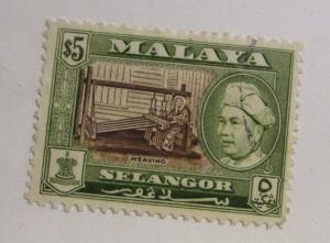 MALAYA  SELANGOR Sc# 112a Θ used, weaving, industry, postage stamp, Fine +