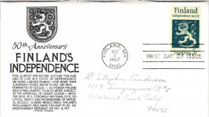 #1334 Finland Independence – Anderson Cachet Addressed to Anderson SCand