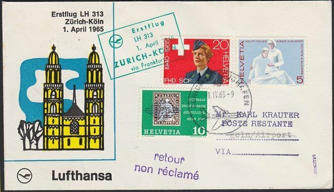 SWITZERLAND 1965 Lufthansa first flight to Germany..........................H281