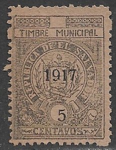 EL SALVADOR 1917 5c ARMS Municipal Revenue Ross M199 MNGAI