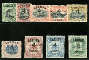 Labuan 1899 QV Surcharges set complete very fine used. SG 102-110. Sc 87-95.