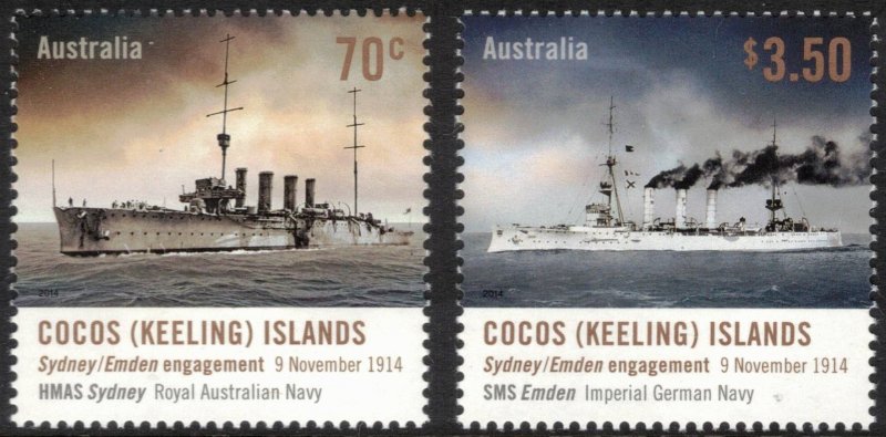 COCOS (KEELING) ISLANDS 2014 Battle of Cocos; Scott 377-78, SG 401-02; MNH