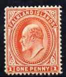 Falkland Islands 1904-12 KE7 1d vermilion (wmk upr) mount...