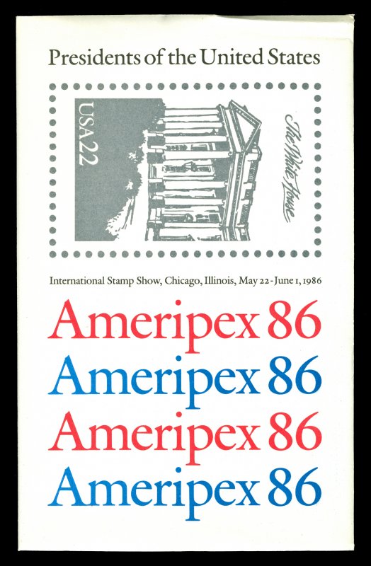 Scott 2216-2219 22c Ameripex 86 Souvenir Sheets in Original Pkg Face $7.92