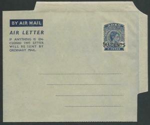 ADEN GVI 50 CENTS on 6a airletter fine unused..............................52088