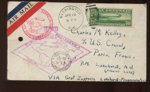 C13 Graf Zeppelin on APRIL 19 1930 First Day Card to US Consulate Paris (Cv1003)