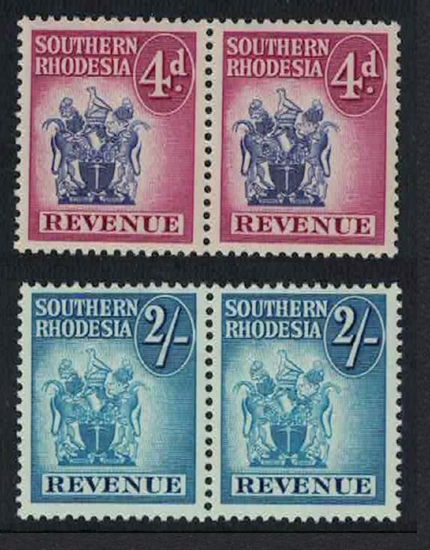 S. Rhodesia Coats of Arms Duty stamps 2 pairs