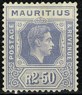 MAURITIUS 1938-49 KG VI 2R 50c PALE VIOLET UNUSED (MH) SG261 Wmk.MSCA VGC