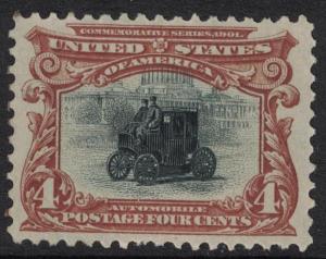 Scott 296- Mint, no gum- Pan American Commemoratives- 4c Automobile 1901 MNG