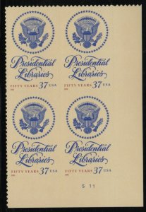 2005 Presidential Libraries 50 years Sc 3930 MNH 37c mint plate block of 4 LR