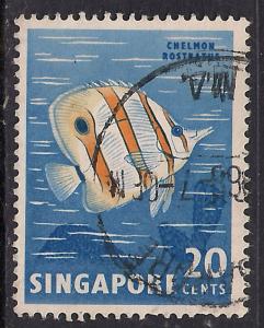 Singapore 1962 - 66 QE2 20 ct BUTTERFLY FISH USED STAMP SG 71. (E932 )