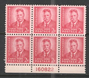 US/Canal Zone 1949 Sc# 138 MNH VG/F - Plate block 6 Theodore Roosevelt