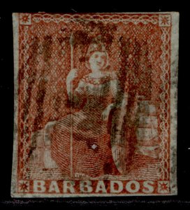 BARBADOS QV SG5, 4d brownish red, USED. Cat £275.