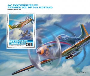 TOGO - 2020 - First Flight P-51 Mustang - Perf Souv Sheet - Mint Never Hinged