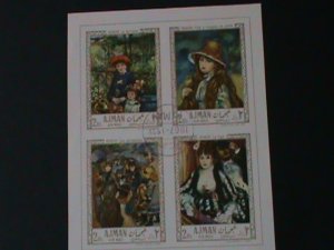 ​AJMAN-1967- FAMOUS PAINTING BY RENOIR LA TERRASSE--CTO-S/S VF-FANCY CANCEL