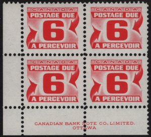 Canada SC#J33 6¢ Postage Due CBNC Inscription Block (1972) MNH