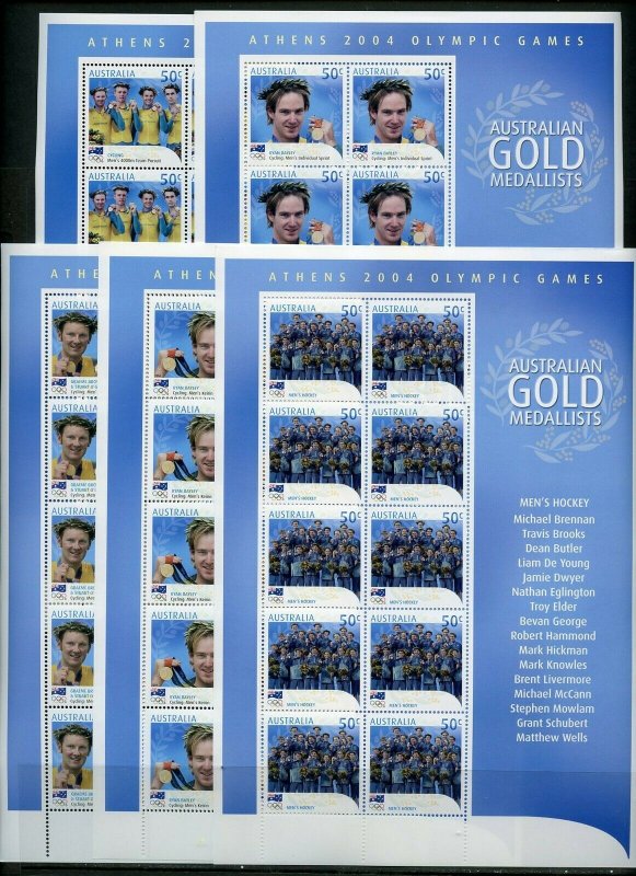 AUSTRALIA  2004 ATHENS OLYMPIC GAMES GOLD MEDALLISTS  SET OF 17  SHEET  MINT NH