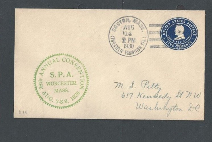 1930 Boston Ma SPA (Society Of Philatelic Americans) 36th Convention On #U393