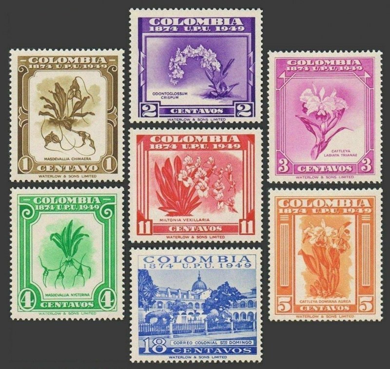 Colombia 580-586 blocks/4,MNH.Michel 590-596. UPU-75,1949.Flowers.Santo Domingo.