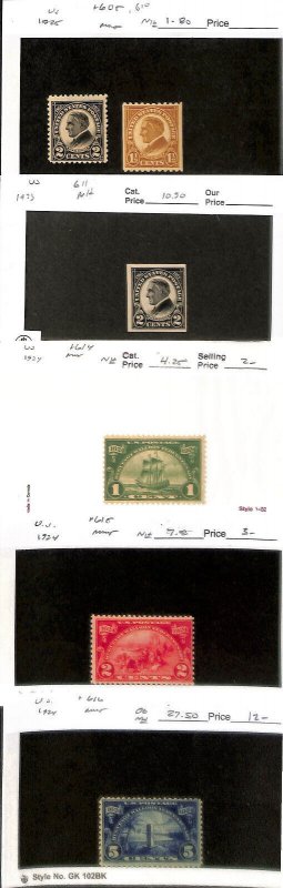 United States Postage Stamp, #605, 610, 611, 614, 615, 616 Mint NH (C61)
