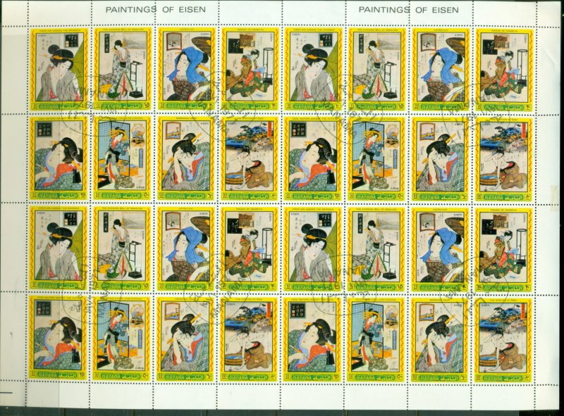 Manama 1972 Mi#861-868 Paintings by Keisai Eisen sheet CTO