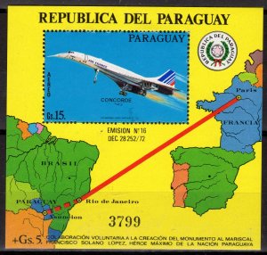 Paraguay 1975  CONCORDE-PARIS-RIO-ASUNCION Souvenir Sheet MNH CC#C6B