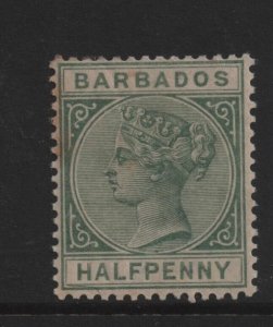Barbados 1882 SG89, half penny,CA,watermark mounted mint some foxing