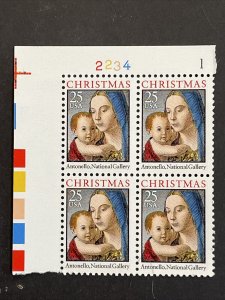 Sc# 2514 25-cent Christmas - Madonna and Child Stamp, MNH Plate Block 4