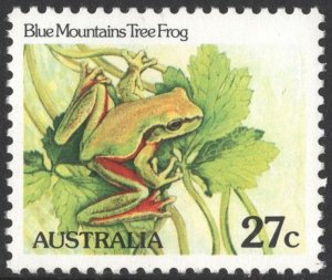 Australia SC#790 27¢ Reptiles and Amphibians: Blue Mountains Tree Frog(1982) MNH