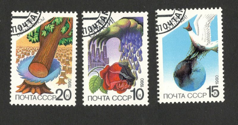 RUSSIA-SOVIET UNION-USED SET, Environment/Flower/Bird/Trees - 1990.