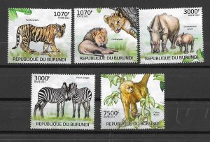 Burundi MNH Set Of 5 Mammals Fauna 2012