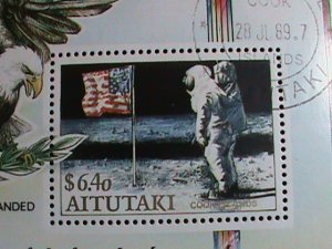 ​AITUTAKI  STAMP-1989-20TH ANNIVERSARY OF FIRST MAN ON THE MOON  CTO STAMP S/S