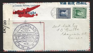 NEWFOUNDLAND - 1942 CENSORED AIRMAIL COVER ST. JOHN'S, NL TO EDMUNDSTON, NB