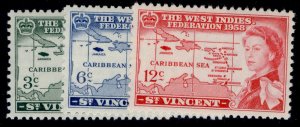 ST. VINCENT QEII SG201-203, 1958 Caribbean set, LH MINT.