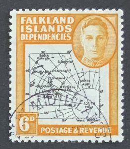 FALKLAND ISLANDS DEPENDENCIES 1946 THICK MAP 6d SG6 FINE USED