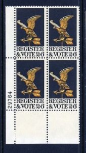 SCOTT  1344  REGISTER AND VOTE  6¢  PLATE BLOCK  MNH  SHERWOOD STAMP