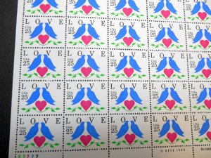 1990 Love Dove Heart Sc 2440 25c full mint sheet of 50 MNH -Typical